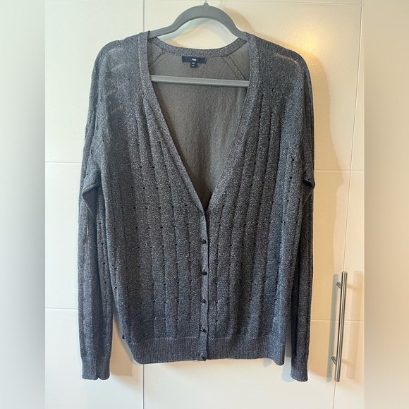 Gap Gray Shimmer Button-Up Cardigan Size XL - Picture 1 of 10